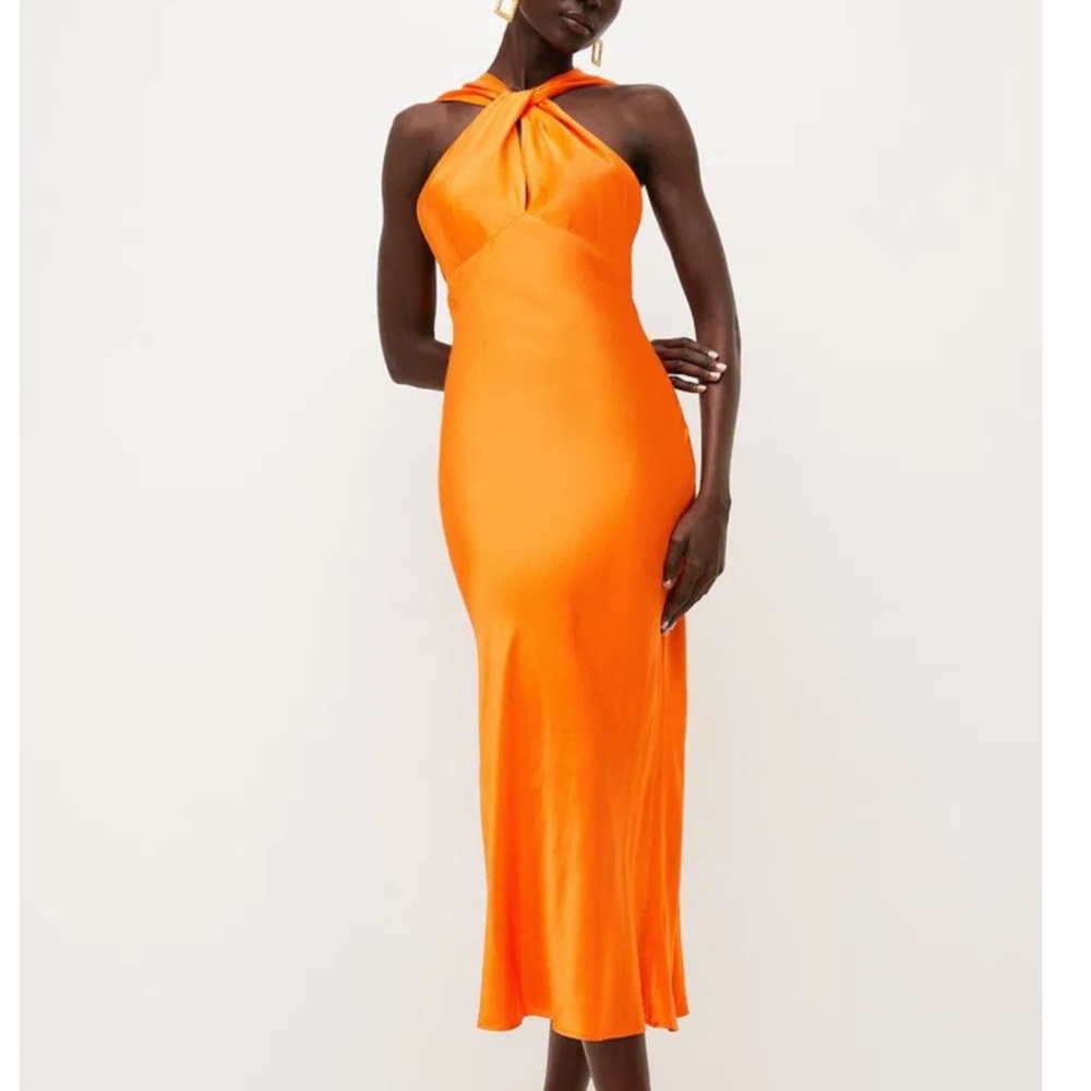 Karen Millen Satin Orange Summer Halter Dress